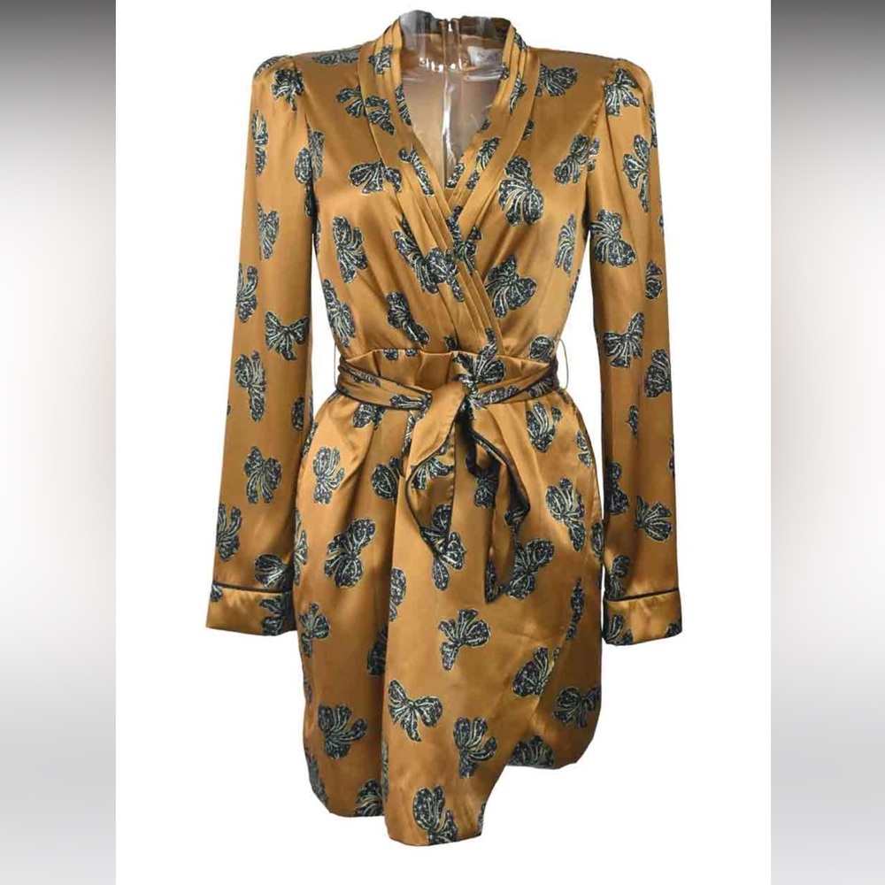 Saloni Mustard Silk Satin dress, Size 6